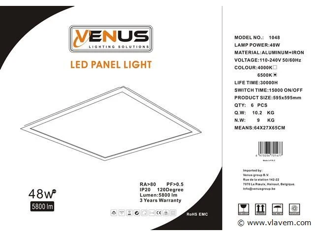 12 x led-paneel 48w – 60x60cm – 4000k neutraal wit – super eco – 5800 lm - afbeelding 4 van  5