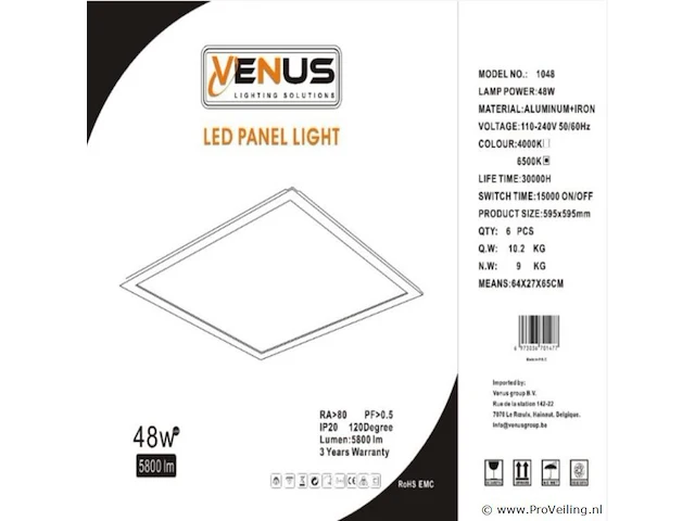 12 x led-paneel 48w – 60x60cm – 6500k koud wit – super eco – 5800 lm - afbeelding 4 van  5