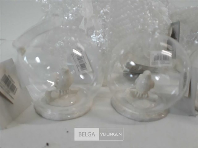 12 x vogel in transparante kerstbal 8 cm - afbeelding 3 van  3