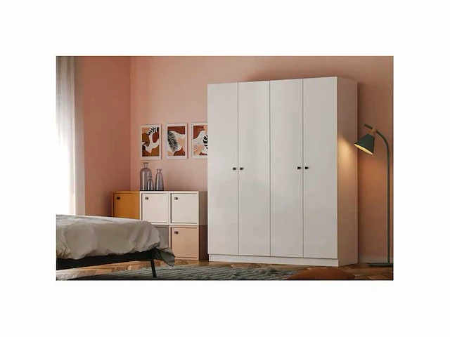 120 cm brede slaapkamerkast gemaakt van melamine met witte afwerking vorm - afbeelding 1 van  5