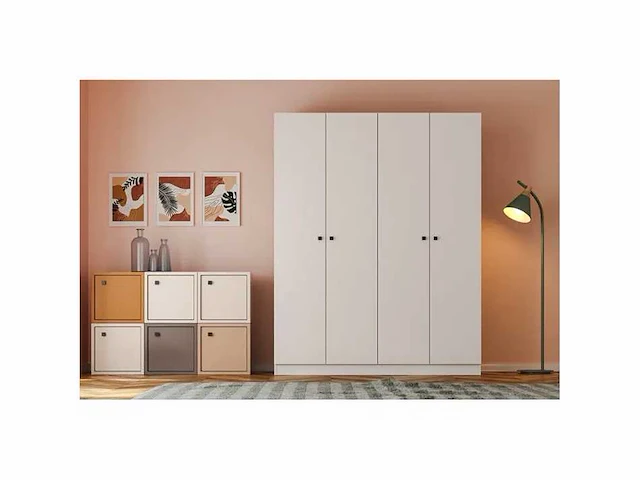 120 cm brede slaapkamerkast gemaakt van melamine met witte afwerking vorm - afbeelding 4 van  5