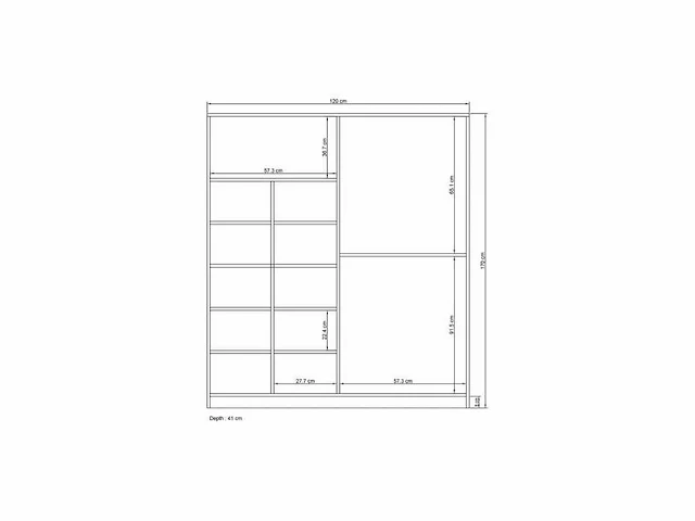 120 cm brede slaapkamerkast gemaakt van melamine met witte afwerking vorm - afbeelding 5 van  5