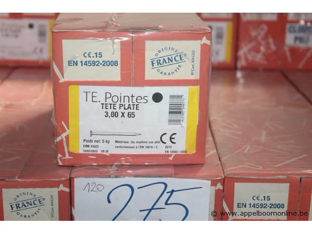 120 dozen a 5kg spijkers 3,00x65 te. pointes - afbeelding 2 van  3