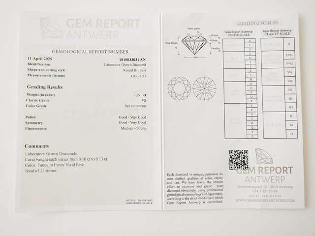 1.29ct fancy to fancy vivid pink vs-si with gra certificate - afbeelding 4 van  4