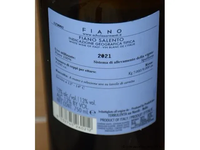 13 flessen à 75cl rode wijn fiano, fiano salento, schola sarmenti, 2021, 13% - afbeelding 2 van  2