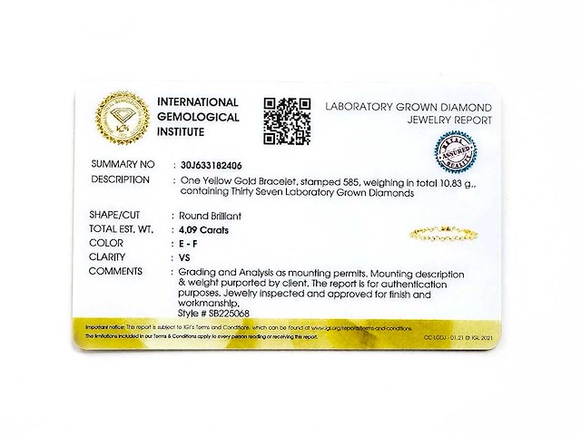 14 kt geelgouden armband met 4,09 cts laboratoriumgekweekte diamanten - afbeelding 9 van  9