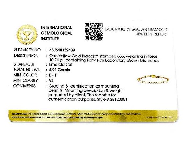 14 kt geelgouden armband met 4,91 in het laboratorium gekweekte diamant - afbeelding 2 van  9