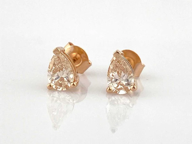 14 kt pink gold earrings with 0.98 cts pink fancy coloured lab grown diamond - afbeelding 1 van  7
