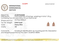 14 kt rosé gouden oorbellen met 0.98 cts roze fancy gekleurde lab grown diamond - afbeelding 2 van  7