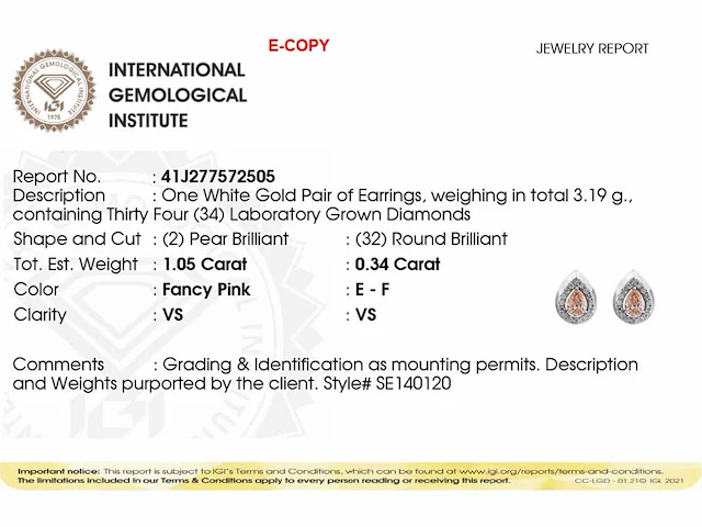 14 kt white gold earring with 1.39 cts lab grown diamond - afbeelding 7 van  7