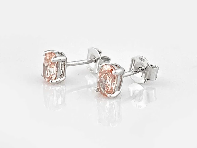 14 kt white gold earrings with 1.00cts pink fancy coloured lab grown diamond - afbeelding 2 van  8