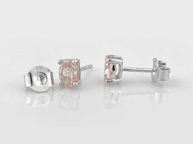 14 kt white gold earrings with 1.00cts pink fancy coloured lab grown diamond - afbeelding 4 van  8