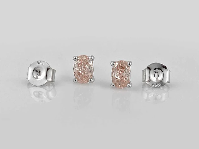 14 kt white gold earrings with 1.00cts pink fancy coloured lab grown diamond - afbeelding 5 van  8