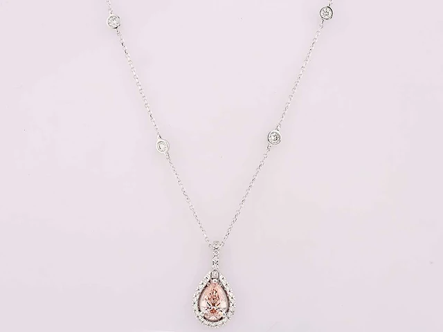 14 kt white gold necklace with pendant with 1.77 cts lab grown diamond - afbeelding 1 van  8