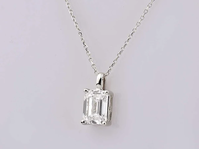 14 kt white gold pendant with 2.0 cts emerald lab grown diamond - afbeelding 3 van  8