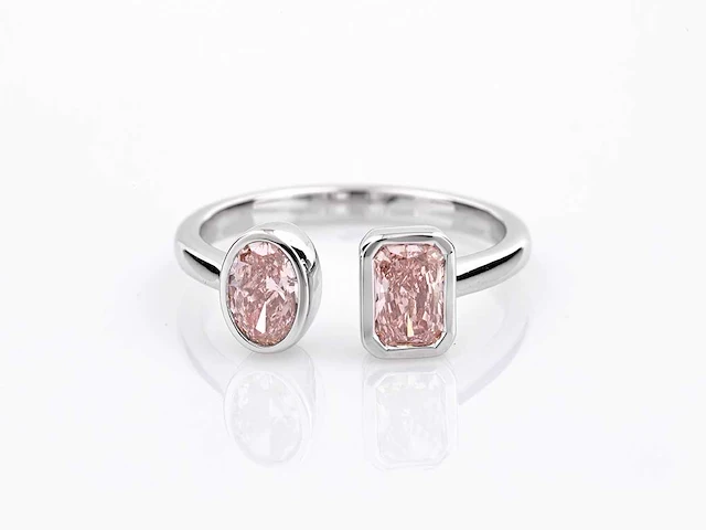 14 kt white gold ring with 1.07cts pink fancy coloured lab grown diamond (size-eu-54) - afbeelding 1 van  8