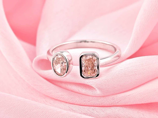 14 kt white gold ring with 1.07cts pink fancy coloured lab grown diamond (size-eu-54) - afbeelding 7 van  8