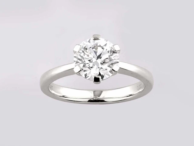 14 kt white gold ring with 2.0 cts round lab grown diamond (size-eu-54) - afbeelding 1 van  8