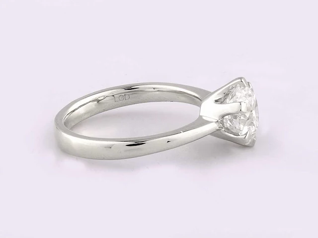 14 kt white gold ring with 2.0 cts round lab grown diamond (size-eu-54) - afbeelding 2 van  8