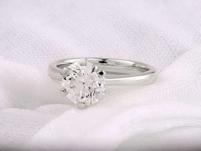 14 kt white gold ring with 2.0 cts round lab grown diamond (size-eu-54) - afbeelding 8 van  8