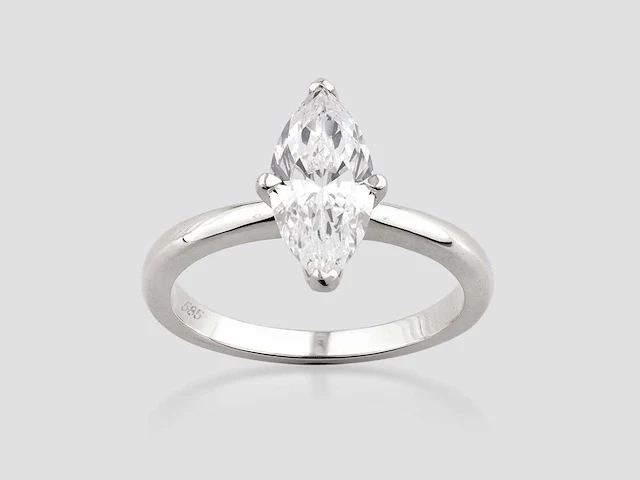 14 kt white gold ring with 2.01cts lab grown diamond - afbeelding 1 van  7