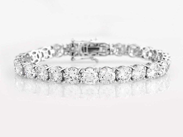 14 kt witgoud 28,11cts laboratoriumgekweekte diamanten tennisarmband met gsi-certificaat (elke steen 1,00 cts) - afbeelding 1 van  9