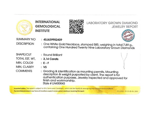 14 kt witgouden ketting met hanger en labgekweekte diamant - afbeelding 2 van  7