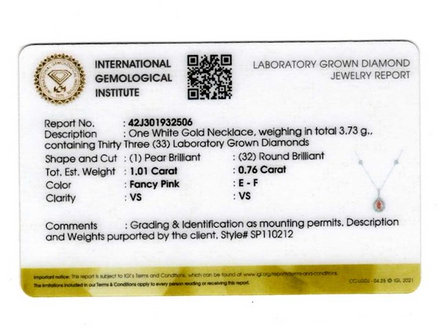 14 kt witgouden ketting met hanger met 1,77 ct in het laboratorium gekweekte diamant - afbeelding 2 van  8