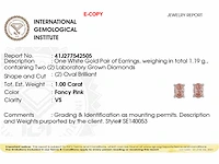 14 kt witgouden oorbellen met 1.00cts roze fancy gekleurde lab gekweekte diamant - afbeelding 7 van  8