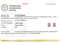 14 kt witgouden oorbellen met 1.00cts roze fancy gekleurde lab gekweekte diamant - afbeelding 2 van  8