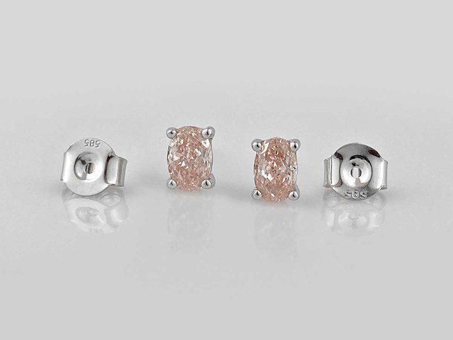 14 kt witgouden oorbellen met 1.00cts roze fancy gekleurde lab gekweekte diamant - afbeelding 6 van  8