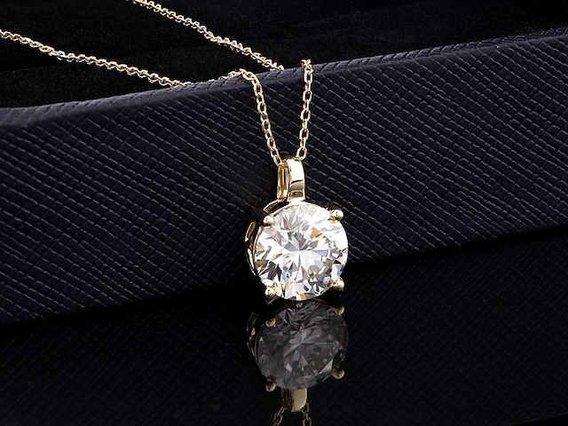 14 kt yellow gold pendant with 2 cts lab grown diamond - afbeelding 6 van  8