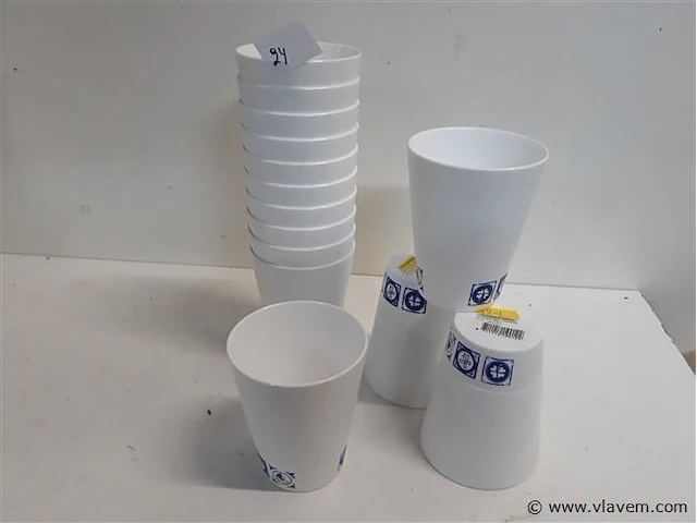 14 x pvc drinkbeker wit met blauwe print - afbeelding 1 van  2