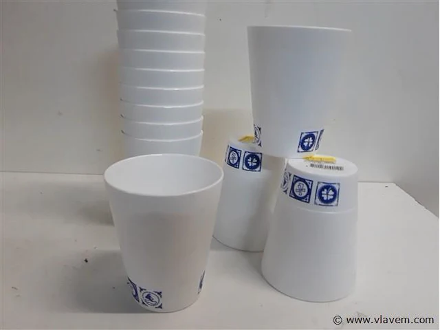 14 x pvc drinkbeker wit met blauwe print - afbeelding 2 van  2
