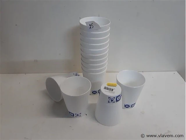 14 x pvc drinkbeker wit met blauwe print - afbeelding 1 van  2