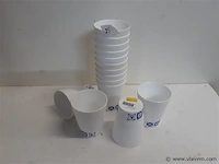 14 x pvc drinkbeker wit met blauwe print - afbeelding 1 van  2