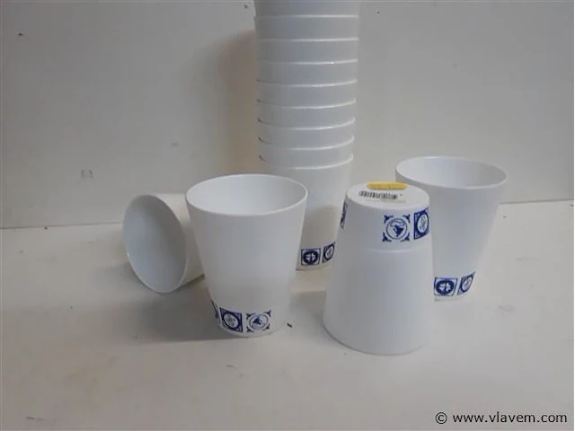 14 x pvc drinkbeker wit met blauwe print - afbeelding 2 van  2