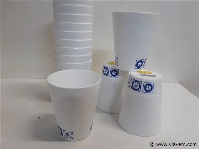 14 x pvc drinkbeker wit met blauwe print - afbeelding 2 van  2