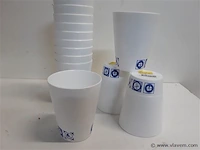 14 x pvc drinkbeker wit met blauwe print - afbeelding 2 van  2