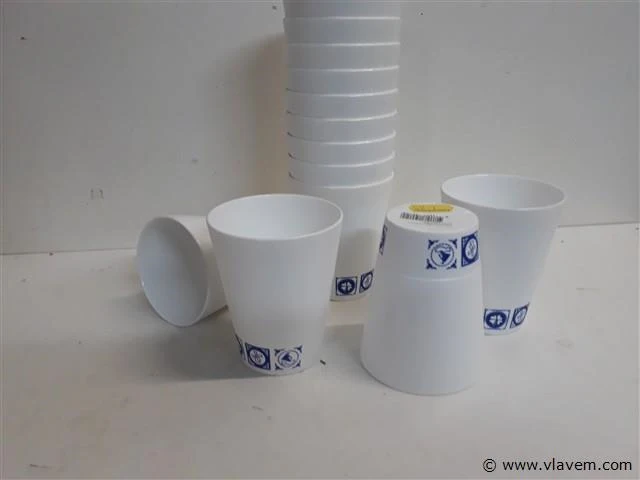 14 x pvc drinkbeker wit met blauwe print - afbeelding 2 van  2