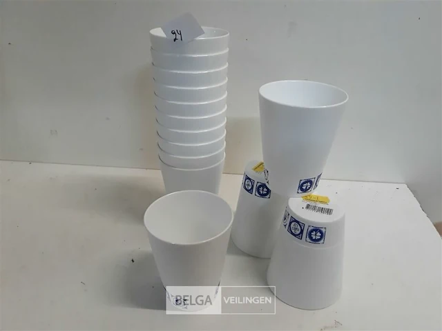 14 x pvc drinkbeker wit met blauwe print - afbeelding 2 van  3