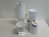14 x pvc drinkbeker wit met blauwe print - afbeelding 2 van  3