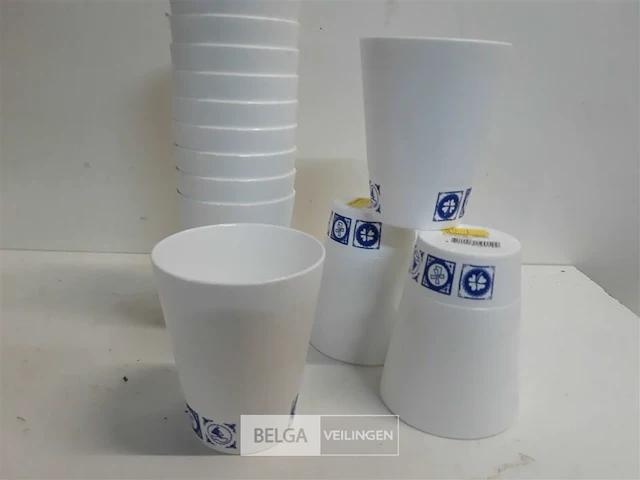 14 x pvc drinkbeker wit met blauwe print - afbeelding 3 van  3