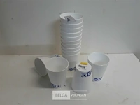 14 x pvc drinkbeker wit met blauwe print - afbeelding 1 van  3