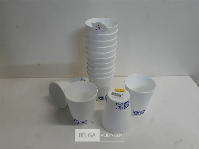 14 x pvc drinkbeker wit met blauwe print - afbeelding 2 van  3