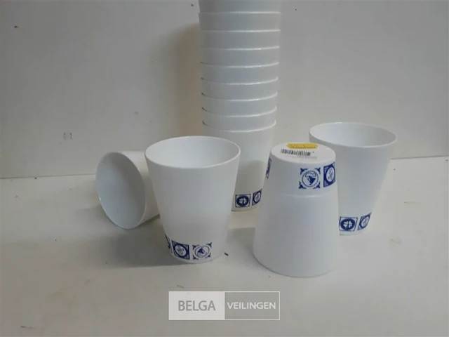 14 x pvc drinkbeker wit met blauwe print - afbeelding 3 van  3