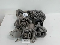 14 x roos stof grijs met clip 9 cm - afbeelding 1 van  2