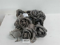 14 x roos stof grijs met clip 9 cm - afbeelding 1 van  3