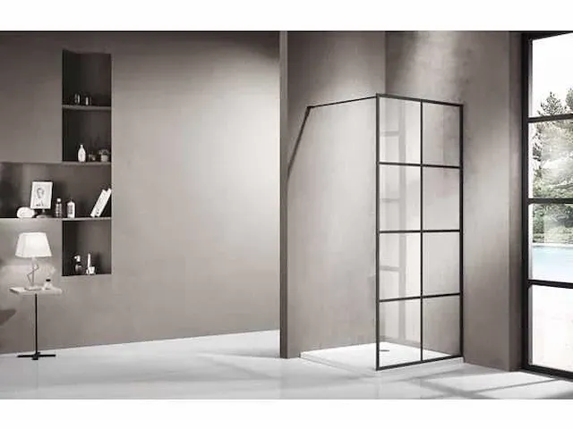 140x200 kare inloopdouche met mat zwart frame - afbeelding 2 van  6