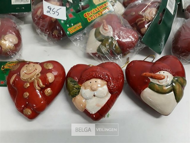 15 x hangdeco hart met kerstfiguur 3 assorti 7 cm - afbeelding 3 van  3
